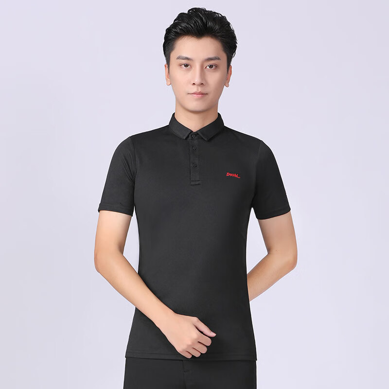 丹寶羅（Doubl）丹寶洛拉丁舞服裝夏季半袖男士舞蹈服裝交誼舞現(xiàn)代舞蹈上衣快干服 小方塊襯衣領(lǐng)(速干)短袖黑色 S