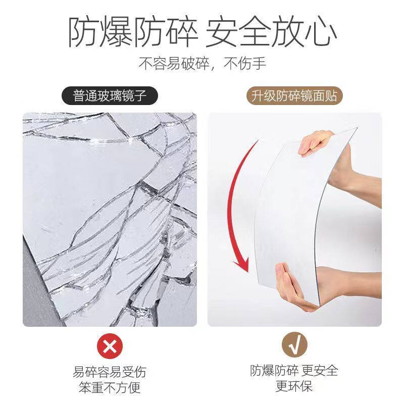 雪骏阁亚克力软镜子自粘贴可贴墙穿衣镜试衣镜家用卧室衣柜门镜片全身镜 40*150cm【超清不伤墙免打孔-京东快递】