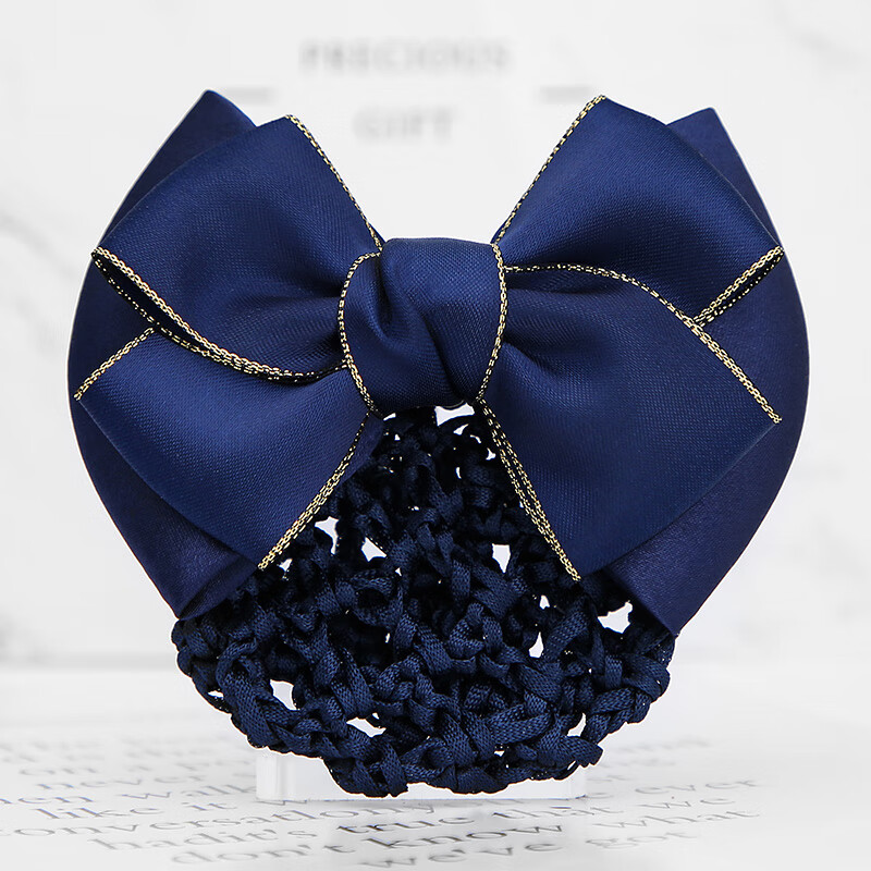 美芙仁头花女职业盘发网兜酒店护士银行空姐服务员工作发夹发饰妞吖饰品 金边二结蓝