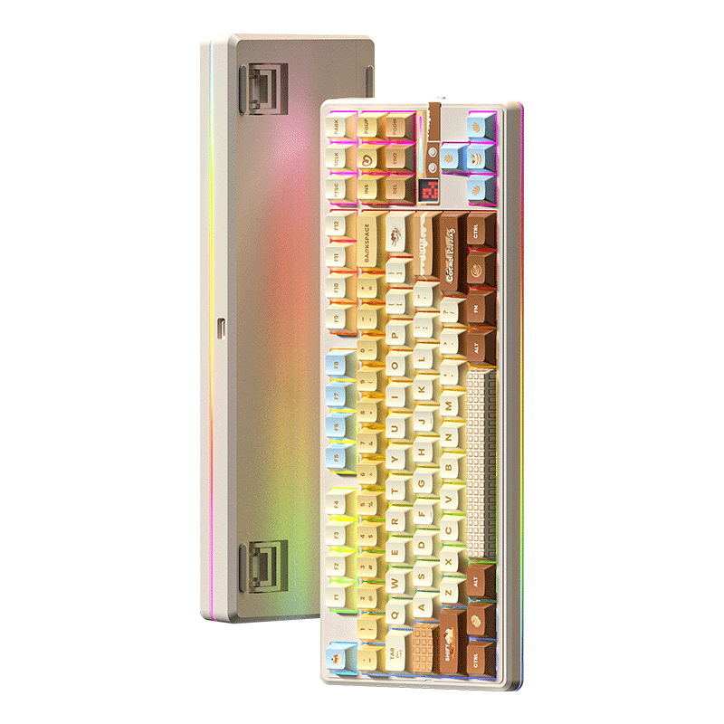 狼蛛(AULA)F87ProV2客制化無(wú)線(xiàn)機械鍵盤(pán)電競游戲專(zhuān)用 藍牙/2.4G/有線(xiàn)三模連接全鍵熱插拔gasket結構辦公鍵盤(pán) F87ProV2大宗師版【輕羽軸】奶咖主題熱升華