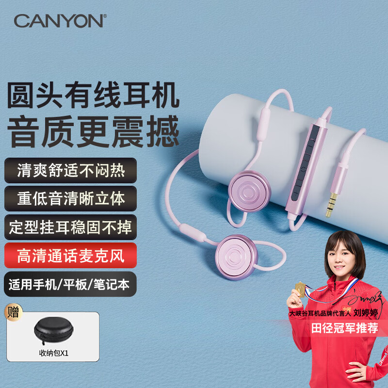 大峡谷G6有线耳机挂耳式不入耳带麦克风二合一办公会议游戏电竞久戴不痛适用手机电脑笔记本平板 G6-3.5mm直连版【粉】圆孔手机/电脑通用 标配