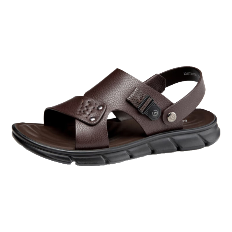 奧康官方?jīng)鲂?真皮舒適沙灘鞋子潮流涼拖鞋休閑兩用頭層牛皮男鞋 棕色 1243721038 39 245mm