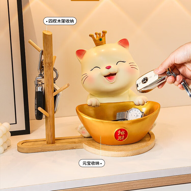 MPPMCK招财猫入户钥匙收纳摆件玄关门口鞋柜客厅家居装饰品乔迁新居礼品 温馨小猫玄关摆件E 【欢迎回家】