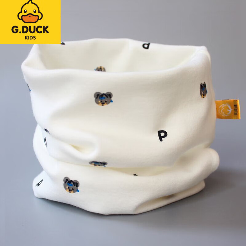G.duck小黄鸭宝宝围脖纯棉儿童围巾秋冬婴儿脖套男女小孩韩版套头防风保 卡皮巴拉-白色 0-10岁