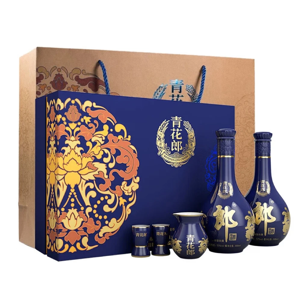 郎酒青花郎礼盒 53度酱香型白酒 500ml*2瓶 高度白酒 53度 500mL 1盒 【青花郎礼盒】