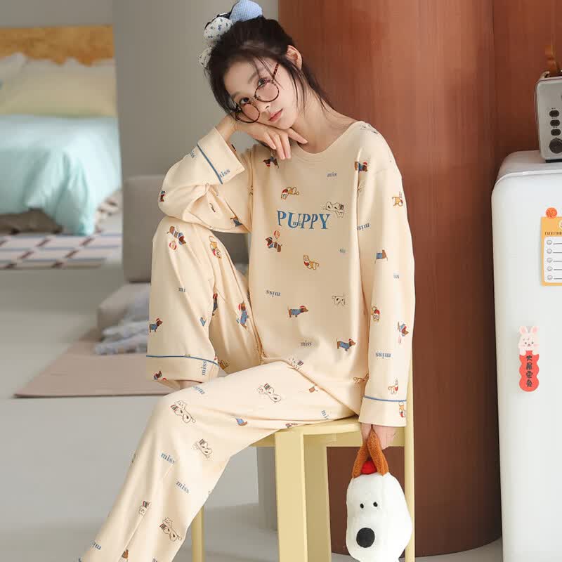 莫代尔带胸垫睡衣女士冬款2026新款冬季女式亲肤舒适长袖长裤家居服套装 19034 L 98-120斤