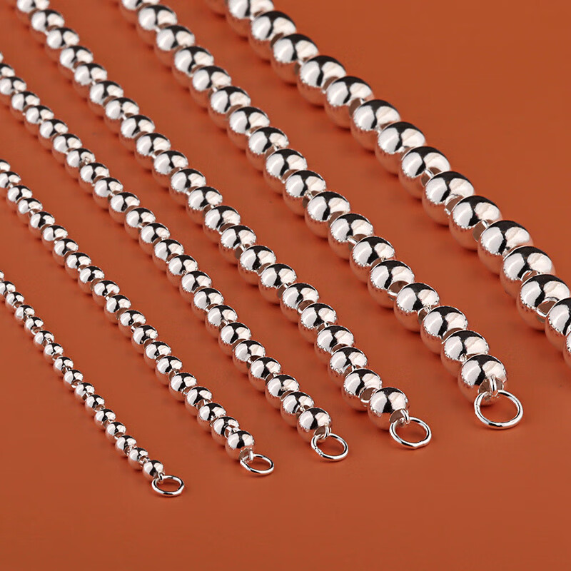 老银匠银项链女圆珠素链情侣简约佛珠男士银链大人小孩长短款足银毛衣链 可定制长度