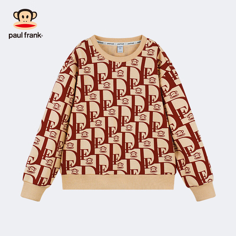 大嘴猴（paul frank）童装儿童卫衣2025秋冬款男女童休闲宽松舒适中大童运动圆领上衣 098F卡其 150
