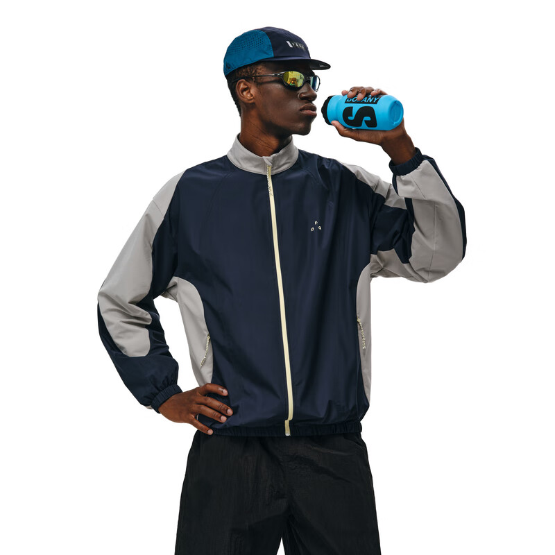 FPA撞色运动夹克 春秋季潮牌复古拼接情侣立领薄款宽松休闲外套男 蓝灰色 XL