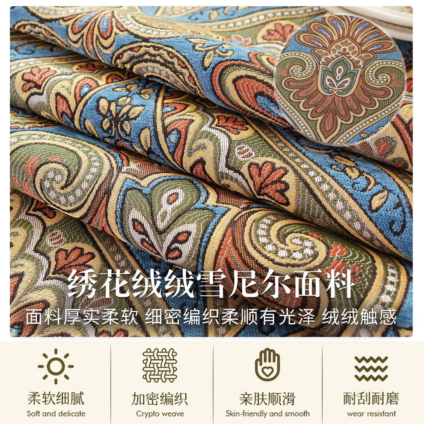 乐唯仕高端大气上档次圆桌桌布轻奢高级感2025新款欧美式复古餐桌布家用 圣帝罗兰-蓝(吊穗款) 200cm直径适合直径140-160cm圆桌