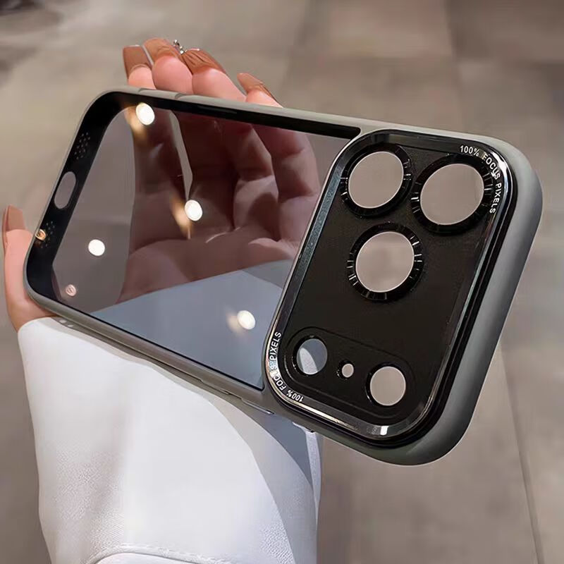 朵卡适用苹果17pro手机壳iphone17拍照按键16promax新款Air透黑15轻奢高级感14全包防摔13保护套 【棕色】金属镜头-透黑背板(仅17系列带AI按键) iPhone 13ProMax
