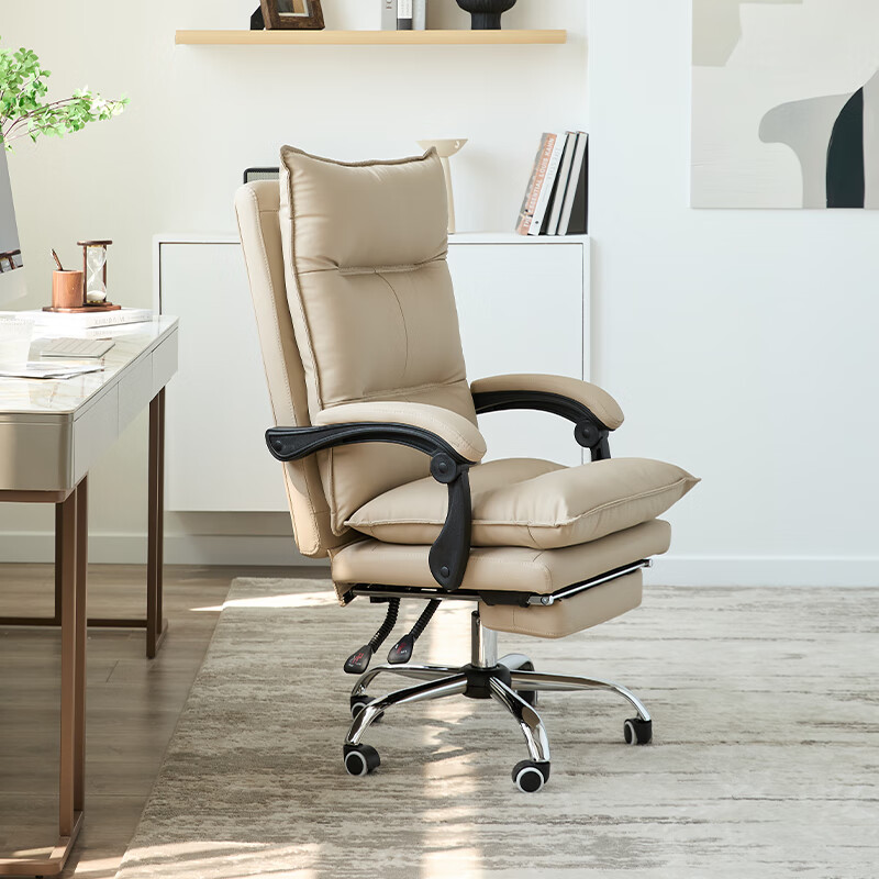 顾家家居老板椅舒适久坐人体工学椅电脑椅家用可躺办公室椅子 转椅 午休椅 卡其色丨猫抓皮丨联动扶手丨可躺