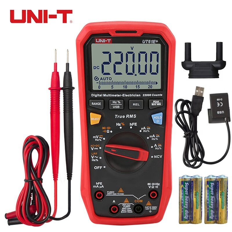 优利德（UNI-T）数字万用表智能高精度防烧万能表真有效值电工多用电压表电流表 UT61E+ 4 1/2三极管/低通滤波
