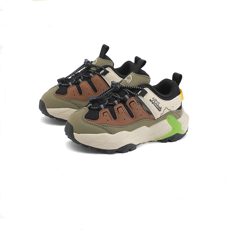 B.Duck小黄鸭童鞋儿童运动鞋2026春秋季新款男孩户外男童跑步旅游鞋 绿黑棕 （春秋透气内里） 35 适合脚长21.9-22.4cm