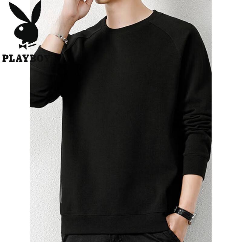 花花公子（PLAYBOY）重磅美式秋季圆领卫衣男士宽松潮流休闲青年打底衫上衣男装 YKT7841浅灰 2XL