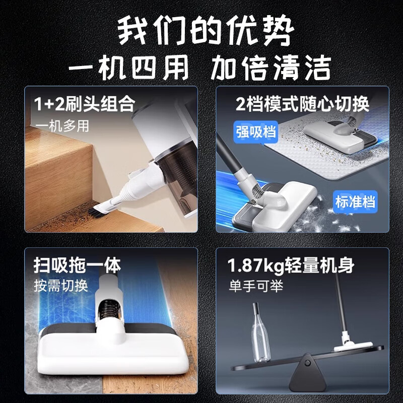 育米吸尘器吸拖一体机手持无线2025新款家用洗地机除尘除螨吸猫毛狗毛宠物地毯卧室大吸力洗拖地二合一 【德系电机】旗舰升级200000pa大吸力+全家桶