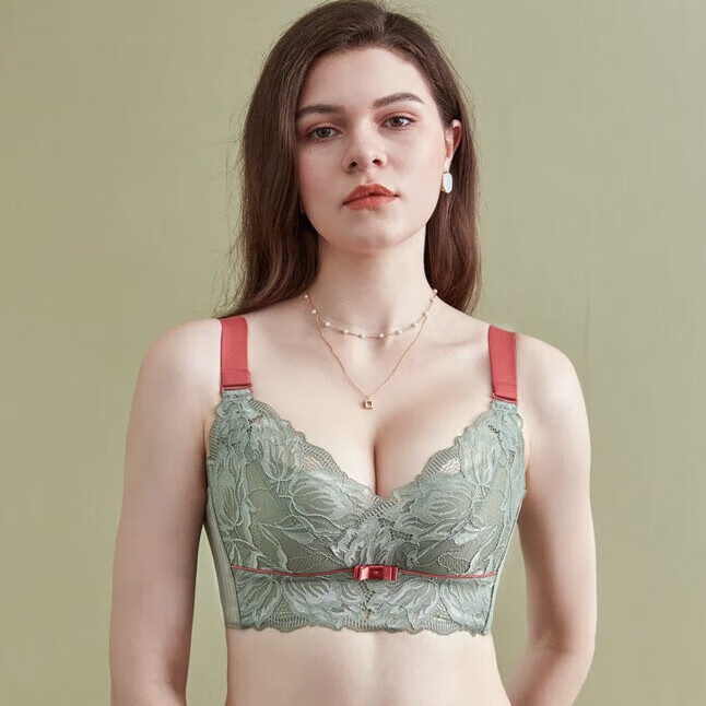 千奈美断码清仓全罩杯厚杯聚拢内衣女调整型收副乳文胸 绿色 75B