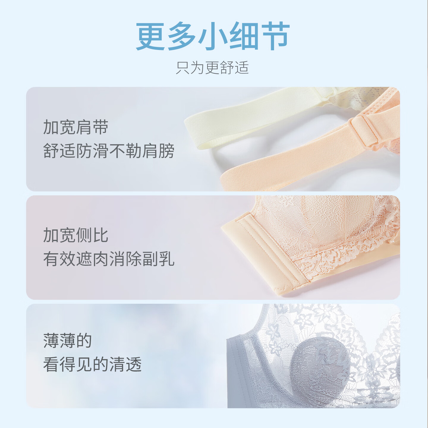 古今内衣女无痕聚拢防下垂收副乳上托蕾丝文胸罩夏季薄款透气  浅蓝 85C 38C