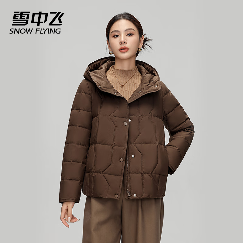 雪中飞2025雪中飞冬季新款连帽短款女装休闲时尚保暖羽绒服 咖啡色 M
