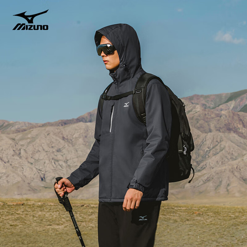 美津浓户外休闲夹克男百搭男士连帽防风防水春秋锋衣外套