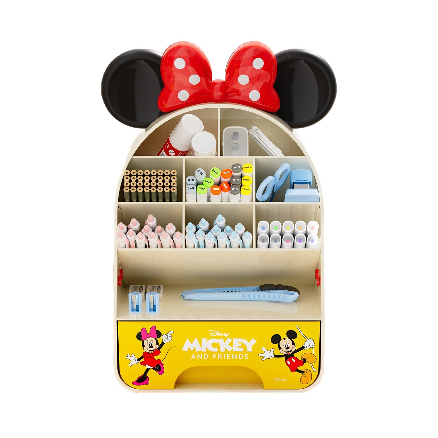 泉狮桌面收纳盒儿童书桌上可伸缩书立架学生课本置物架文具整理盒笔筒 【迪士尼联名款】奶油黄