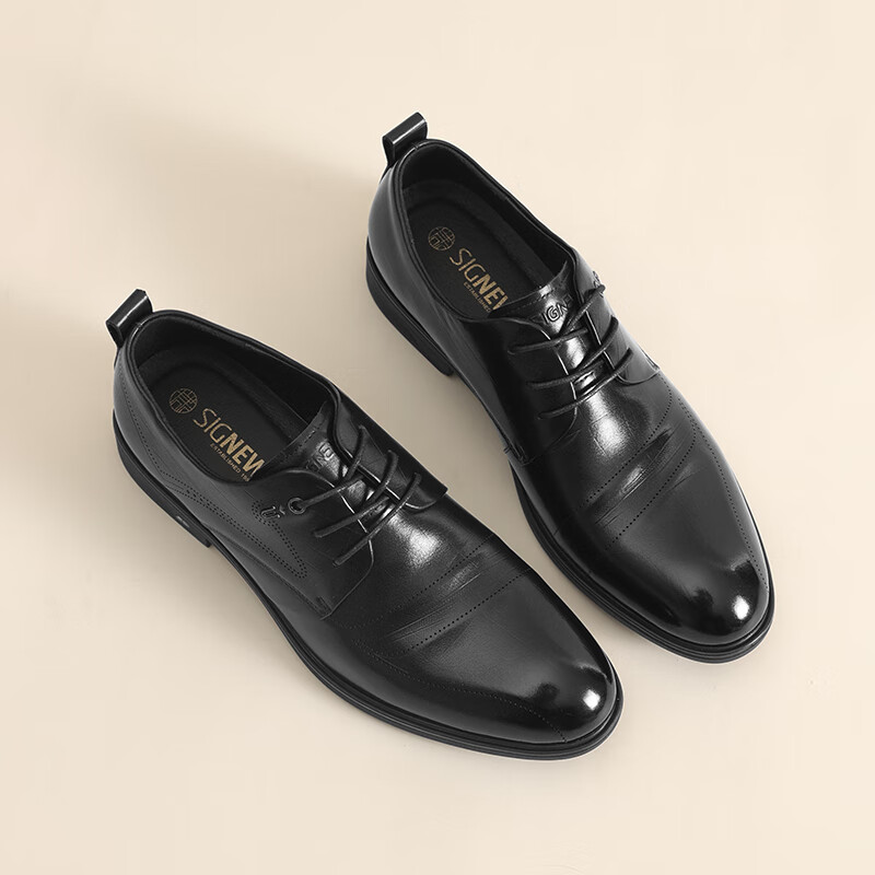 信诺真皮软底耐磨正装皮鞋2025年春季新款休闲商务结婚男士德比鞋 黑色 43