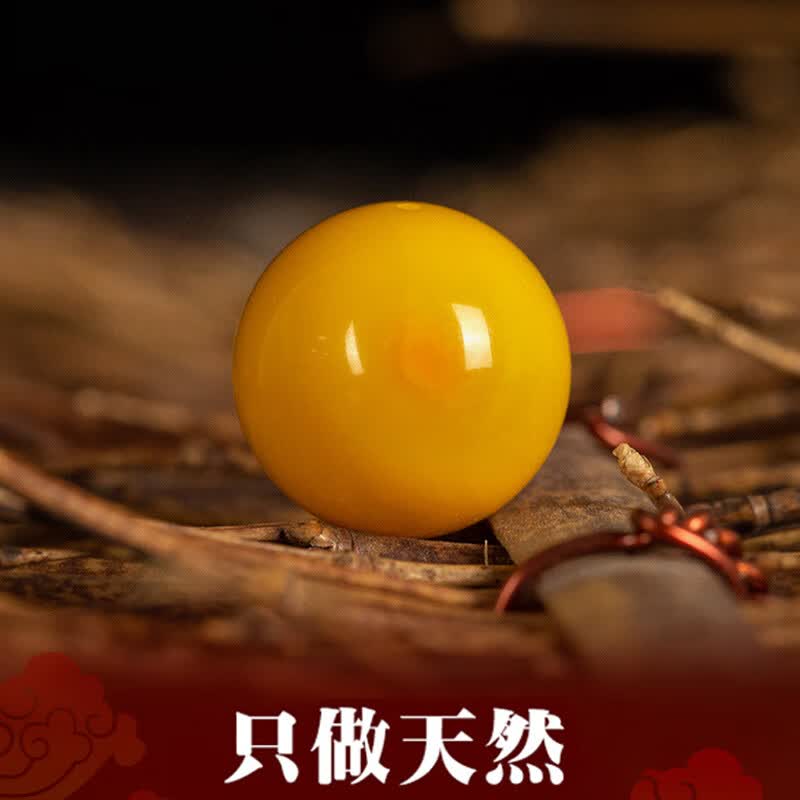 特玺天l然蜜蜡单珠散珠鸡油黄飘花老蜡单颗圆珠原矿树脂手 鸡油黄飘花约10mm【2颗】