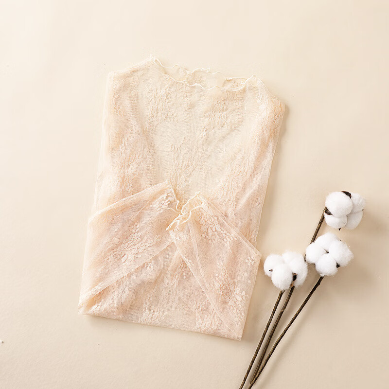 【厂家直供】2020秋冬蕾丝打底衫女长袖半高领内搭镂空雪纺洋气性 白色 (1件装) S