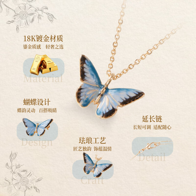 Fable【管乐同款】蓝蝴蝶珐琅彩项链女生小众高级感元旦生日礼物气质 蓝蝴蝶珐琅彩项链 一条