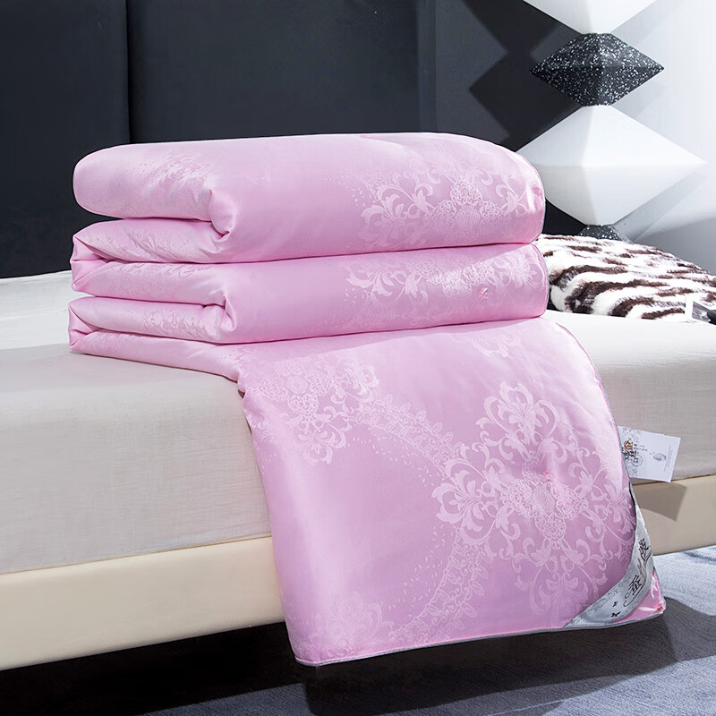 恒源祥蚕丝被100桑蚕丝春秋被子母被二合一加厚冬被8斤双人空调被芯10斤 富贵花-玛瑙粉 220X240子母被【4斤夏被】+【8斤冬被】拉链款