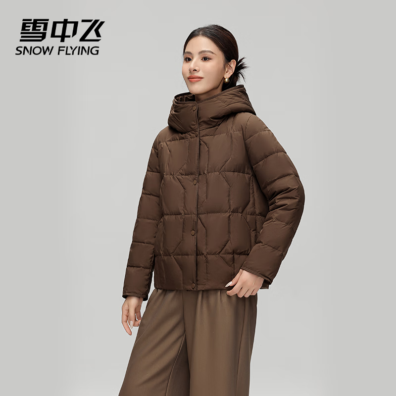 雪中飞2025雪中飞冬季新款连帽短款女装休闲时尚保暖羽绒服 咖啡色 M