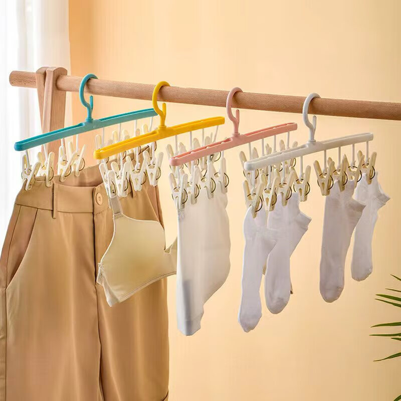 晟旎尚品晒袜子神器多夹子晾晒架家用多功能挂内衣夹防风直排防风晾衣架 8夹防风架【白+黄色】2个