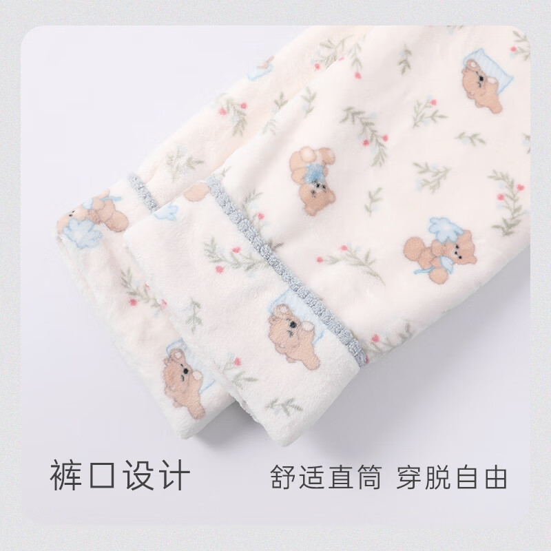 宫蝶法兰绒睡衣女秋冬加厚保暖可外穿珊瑚绒家居服套装 满印小熊暖绒套装 L (建议100-120斤)