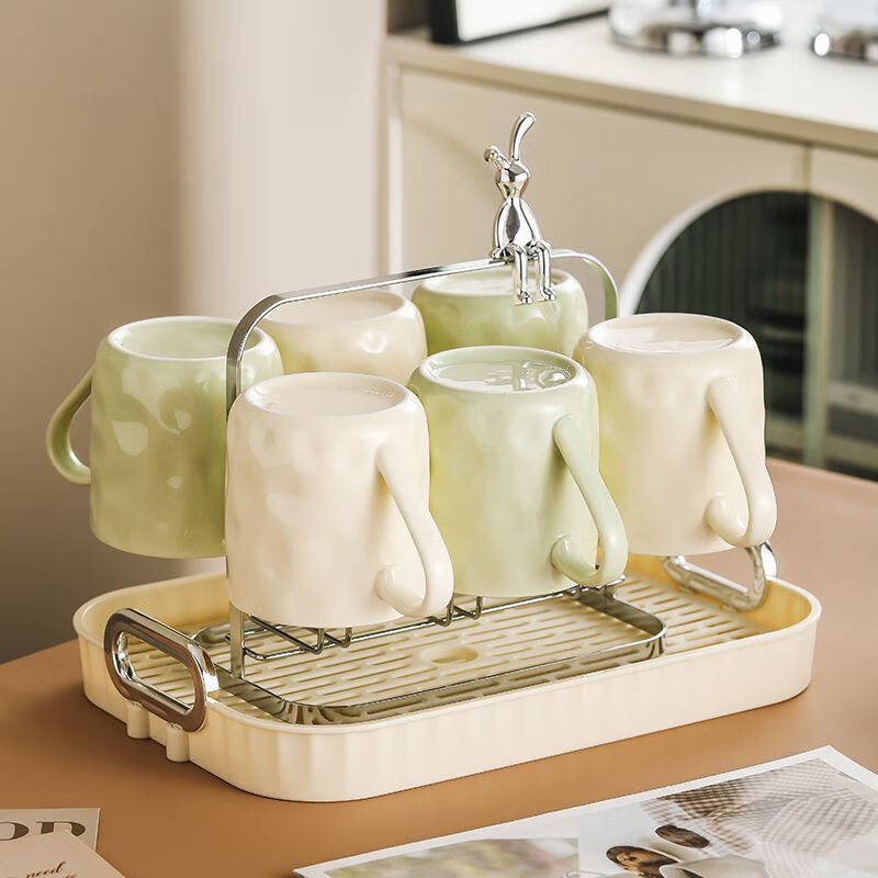 简漾2025新款陶瓷水杯家用水具套装客厅茶具杯子茶杯高级奶油杯具 混搭水杯六个