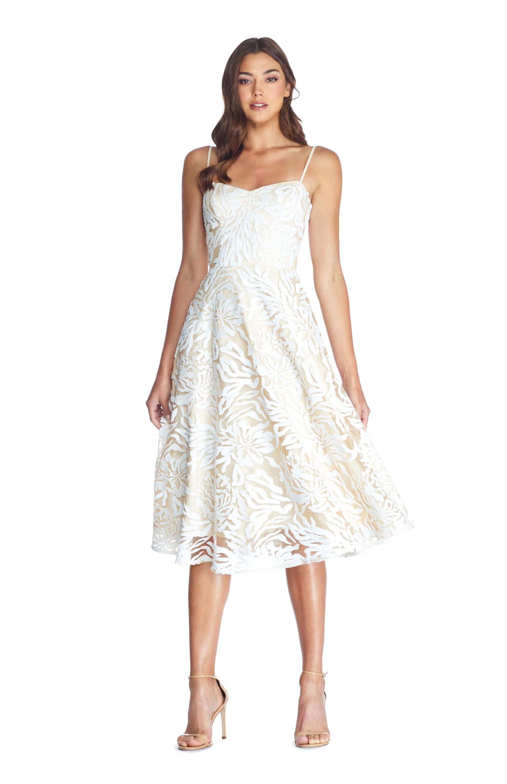 Dress the Population 女士 中长款喇叭裙 派对连衣裙 亮片绣花 甜心款 米白色 XX-Small