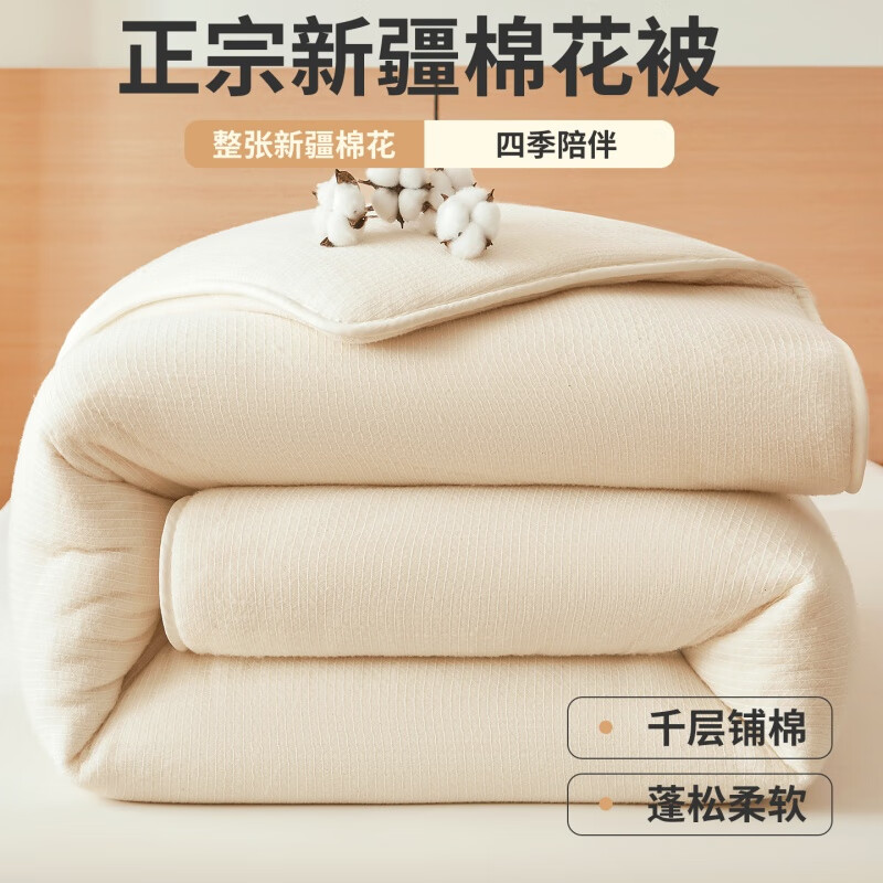 VJEA类新疆一级棉被芯100纯棉花被子冬被加厚保暖棉絮垫被褥子棉花胎 铺盖两用-棉花被 220*240cm【约6斤重】100%新疆一级棉