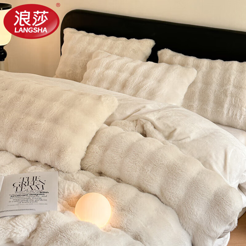 浪莎（langsha）A类兔毛牛奶绒床上四件套2025新款秋冬季双面加绒珊瑚绒床单被套 暖白【皮草级 不易掉毛 舒适保暖】 床单款 单被套100*150cm