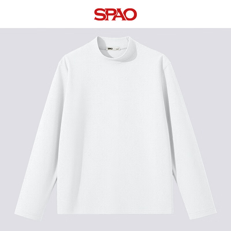 SPAO时尚半高领长袖打底衫男女2025冬季贴肤保暖修身上衣SPCX25SG03XY 白/纯色 L