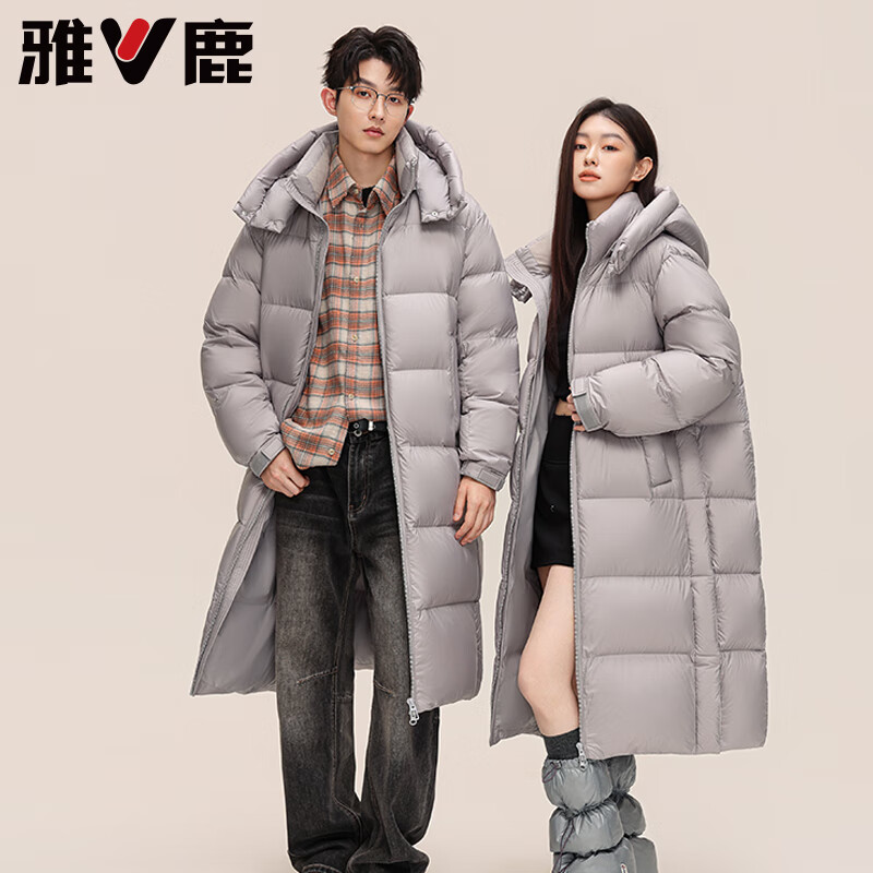雅鹿情侣泡芙长款羽绒服男女2025新款加厚可拆卸连帽东北抗寒保暖外套 黑色 L 【推荐120-140斤】