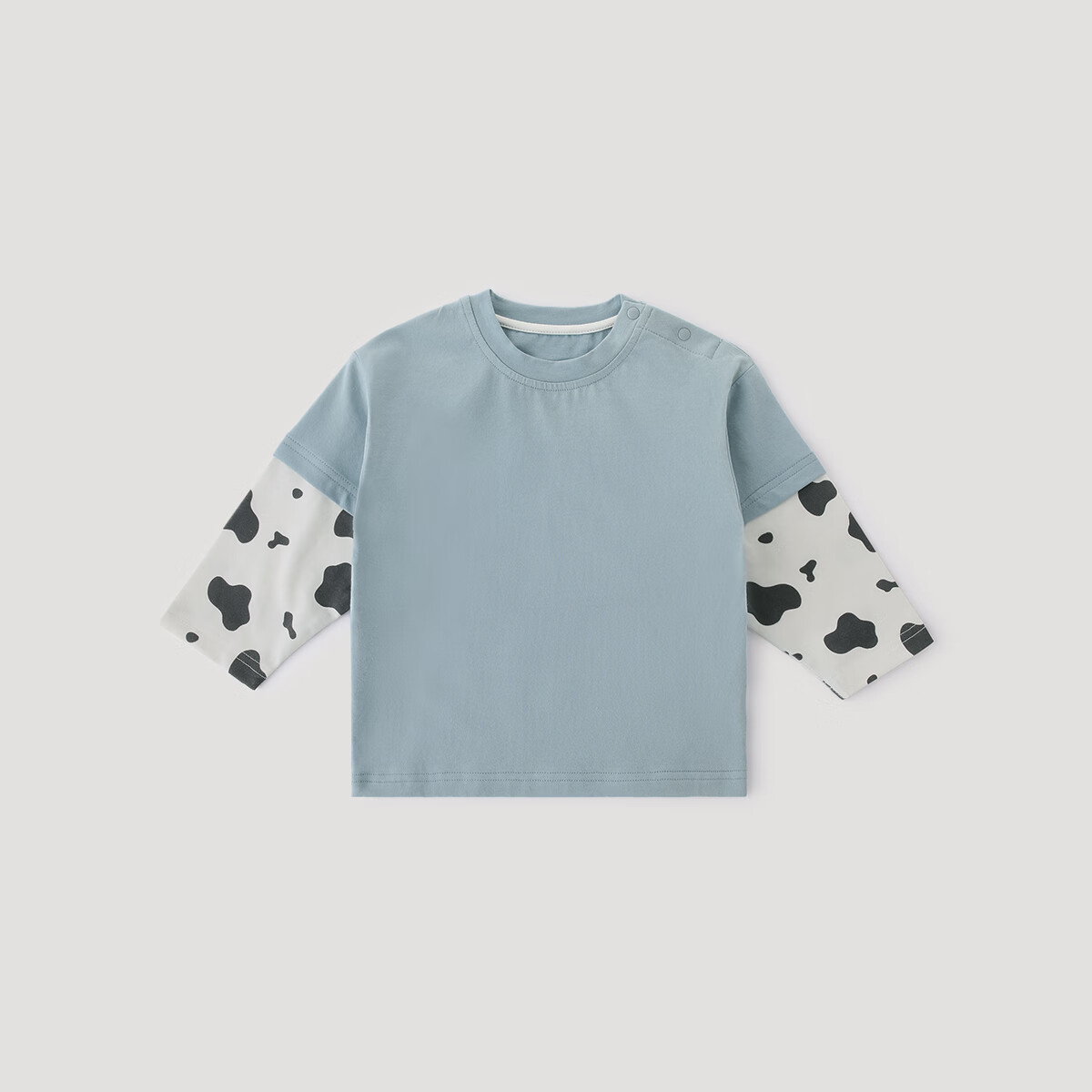 巴厘小猪儿童T恤2025新款春秋季男童洋气炸街假两件女童休闲衣服宝宝上衣 蓝灰 100