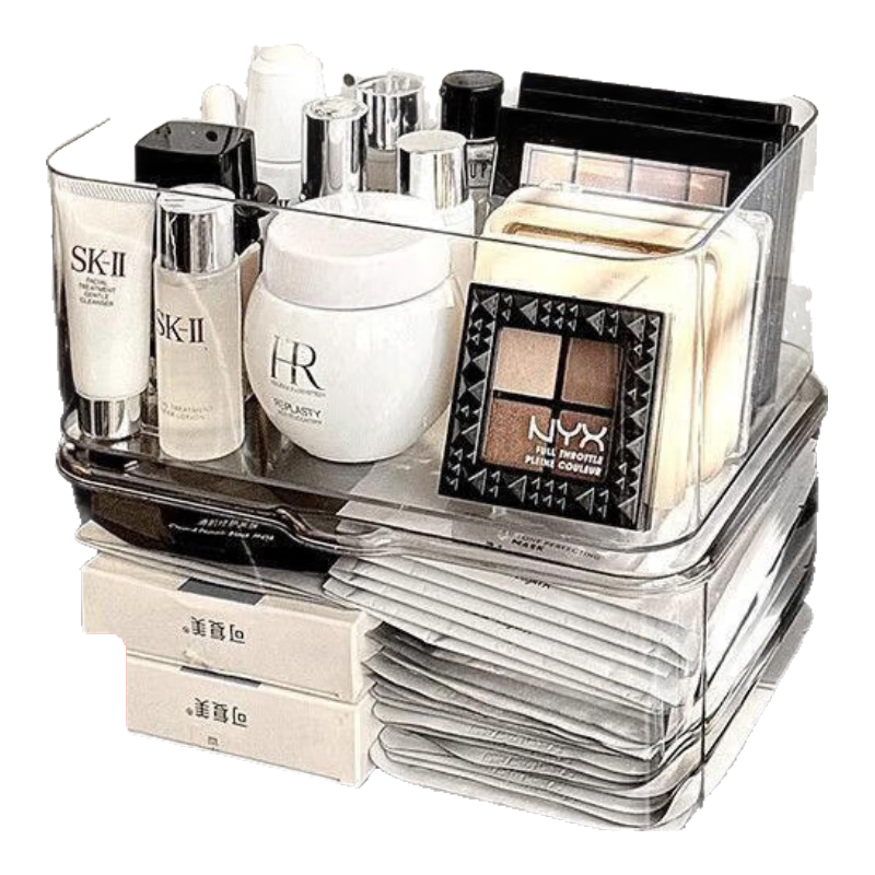 透明带盖面膜盒药盒杂物盒桌面亚克力防尘家用宿舍大容量有盖 透明面膜收纳盒 19*14*7cm