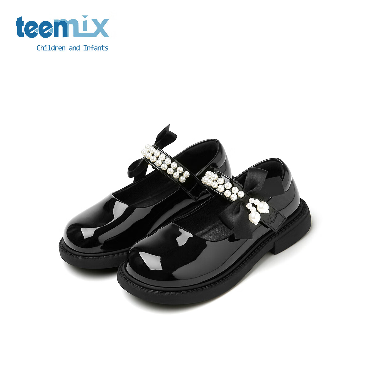 天美意天美意儿童2025秋季新款女童中大童软底皮鞋女孩时尚百搭公主单鞋 黑色 26