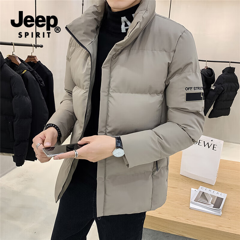 JEEP SPIRIT吉普棉服男士秋冬季新款棉衣男潮流御寒加厚面包服休闲百搭外套 卡其色 M (建议90-105斤)