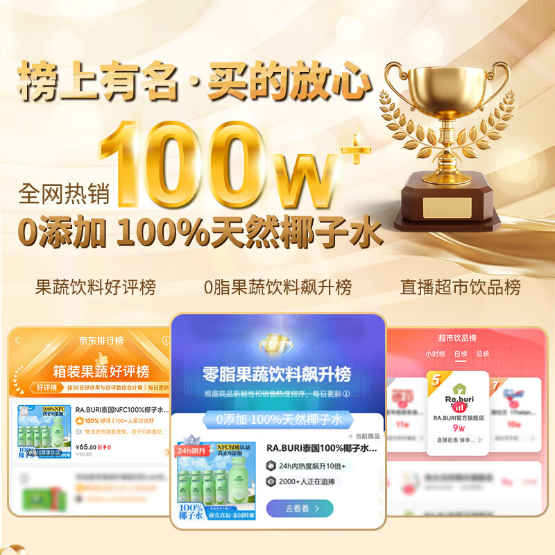 RA.BURI泰国100%天然椰子水泰国电解质果汁饮料断饱腹感0添加年货礼盒 【100%椰子水】246ml*8瓶