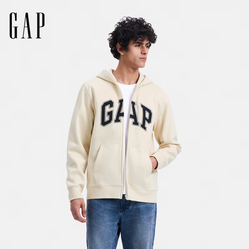 盖璞男女装碳素磨毛字母logo连帽抓绒卫衣上衣609115 米色 S (165/88A)亚洲尺码