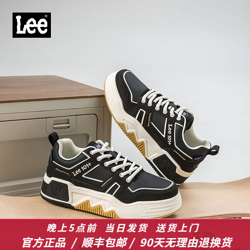 Lee男鞋秋季新款百搭休闲鞋男时尚运动板鞋增高运动鞋潮流舒适鞋子男 黑色 40 【偏大/请拍小一码】