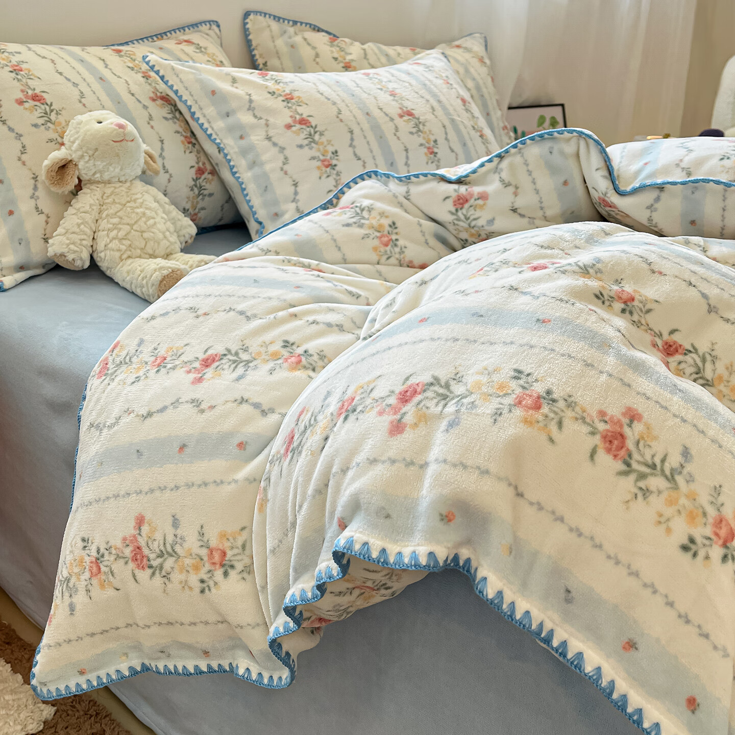 苏萱双面牛奶绒床上四件套法兰珊瑚绒被套2025新款秋冬加厚床单三件套 安梦 1.8m 床单款 四件套-被套200x230cm