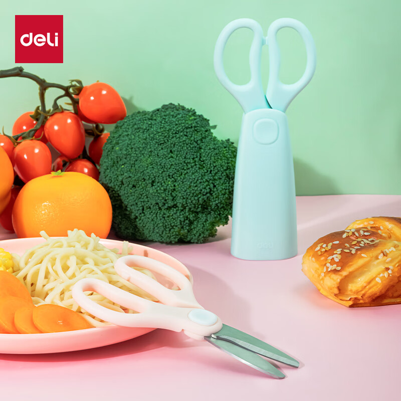 得力（deli）婴童辅食剪刀 儿童手动不锈钢食物剪研磨器 食品级不锈钢辅食工具 77773 绿色