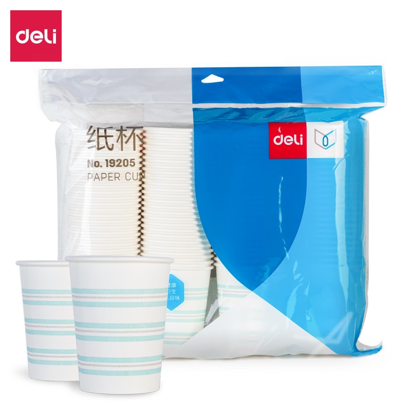 得力 deli 加厚型一次性水杯/纸杯 228ml 100只装 办公用品 19205