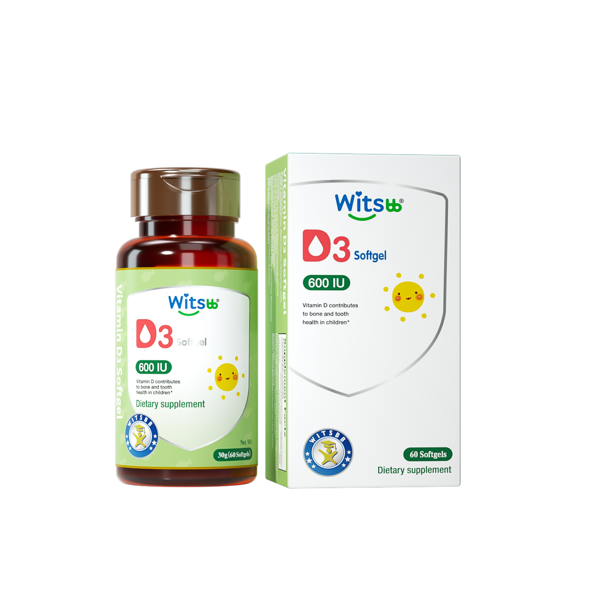 witsBB健敏思维生素d3维生素1-18岁儿童敏宝专研促钙吸收600IU 60粒/盒 